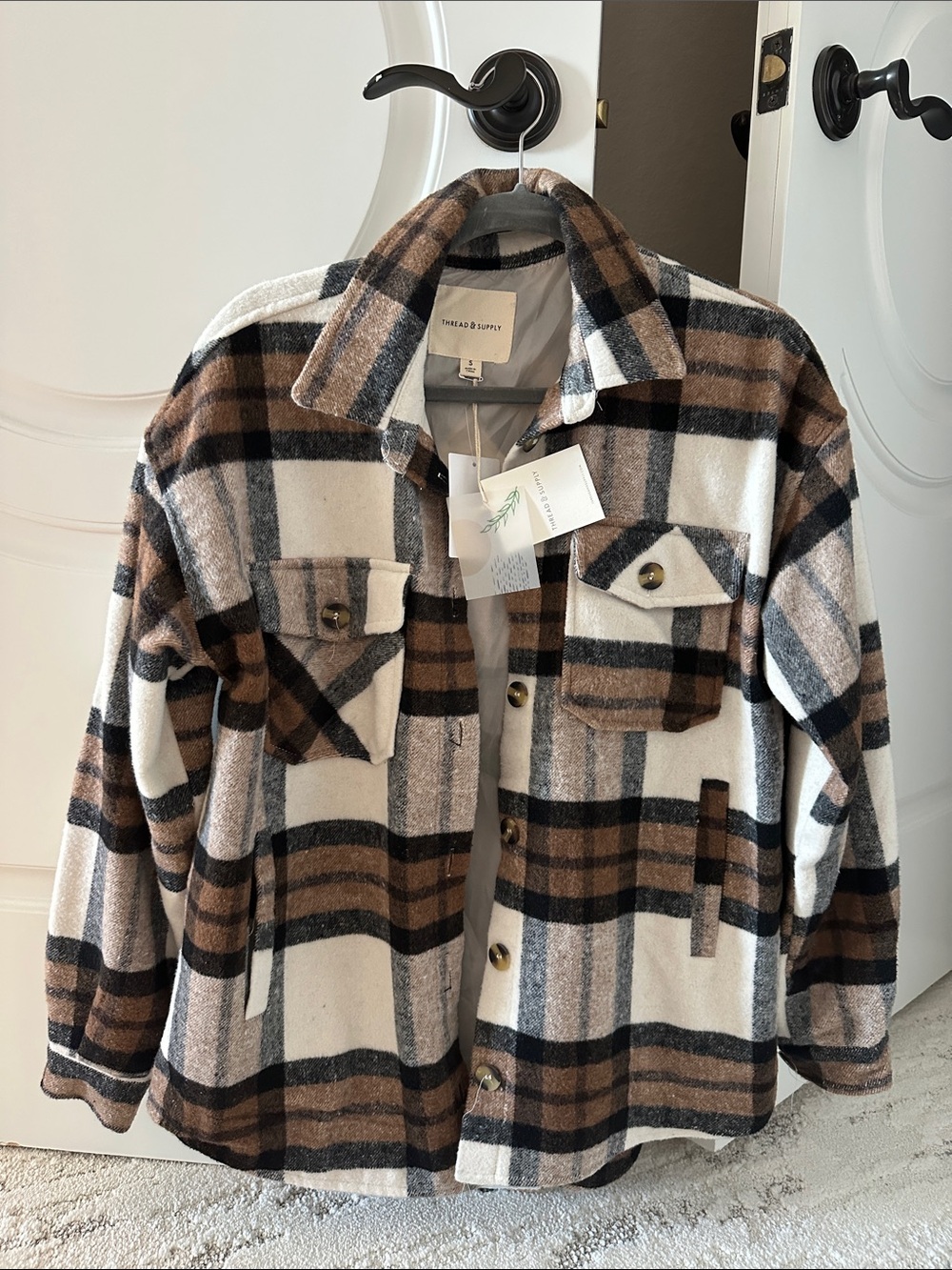 Thread and Supply Brown Flannel Shacket Jacket Size Small